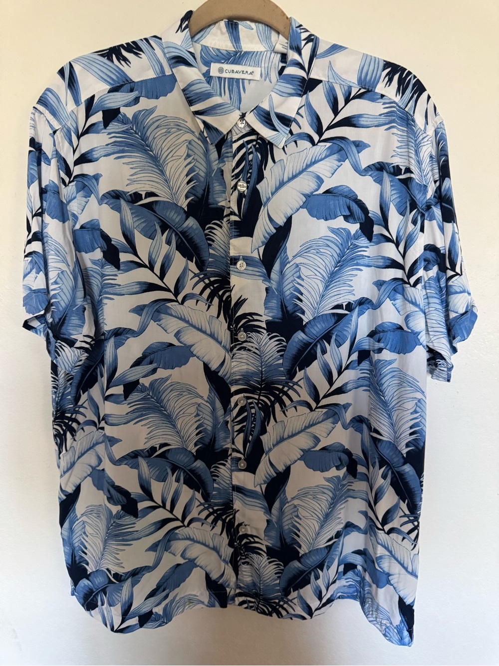 Cubavera White and Blue Tropical Button-Down Camp Shirt